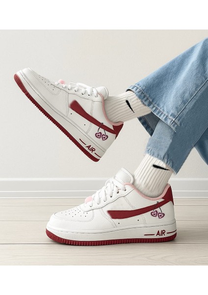 Happy Valentines Day Force 1 Kirazlı Sneaker Yüksek ve Kaydırmaz Yüksek Tabanlı Kadın Spor Ayakkabı indirimleri