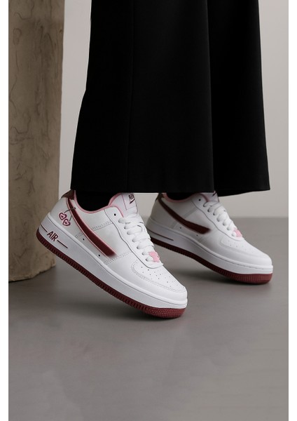 Happy Valentines Day Force 1 Kirazlı Sneaker Yüksek ve Kaydırmaz Yüksek Tabanlı Kadın Spor Ayakkabı