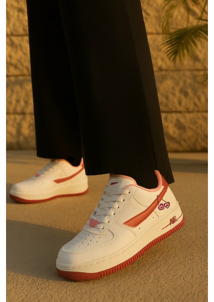 Happy Valentines Day Force 1 Kirazlı Sneaker Yüksek ve Kaydırmaz Yüksek Tabanlı Kadın Spor Ayakkabı