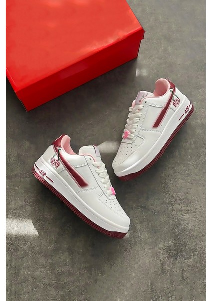 Happy Valentines Day Force 1 Kirazlı Sneaker Yüksek ve Kaydırmaz Yüksek Tabanlı Kadın Spor Ayakkabı