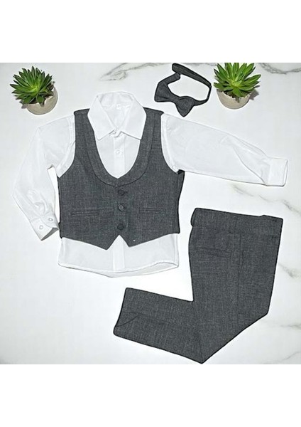 Yelekli Klasik Takım Gri