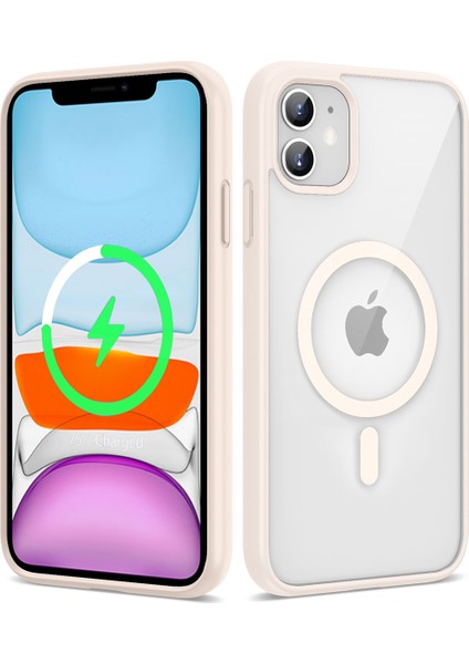 iPhone 11 Uyumlu Magsafe Wireless Şarj Özellikli Silikon Tknc Ege Kapak-Pembe