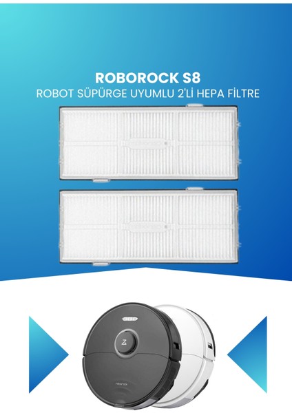Roborock S8 Robot Süpürge Uyumlu 2'li Hepa Filtre