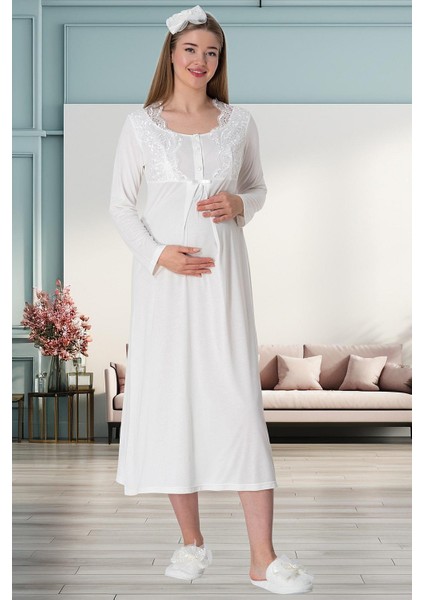 Mecit 5355 Ekru Lohusa Sabahlık Pijama Gecelik Takım fırsatları