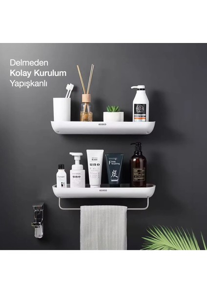 Duvara Yapışkanlı Çiftli Banyo ve Mutfak Düzenleme Rafı Seti, Gri-Beyaz