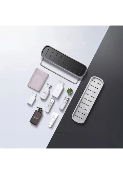 Duvara Yapışkanlı Çiftli Banyo ve Mutfak Düzenleme Rafı Seti, Gri-Beyaz fiyatları