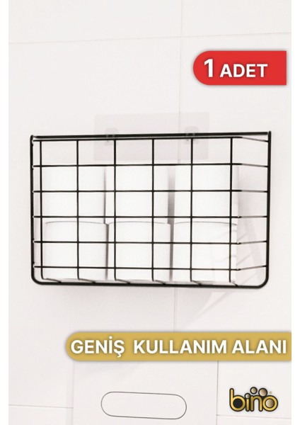 Yapışkanlı Metal Tuvalet Kağıdı ve Mutfak Rafı, Siyah, 1 Adet