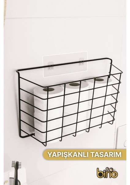 Yapışkanlı Metal Tuvalet Kağıdı ve Mutfak Rafı, Siyah, 1 Adet modelleri