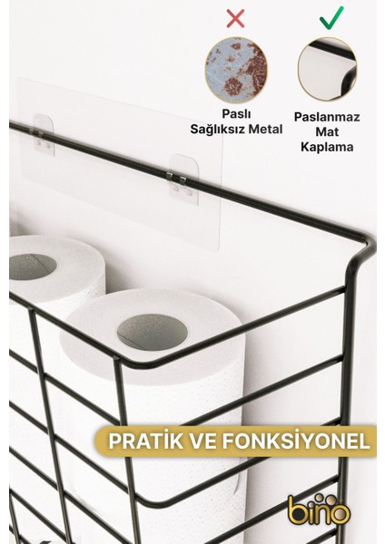 Yapışkanlı Metal Tuvalet Kağıdı ve Mutfak Rafı, Siyah, 1 Adet fırsatları