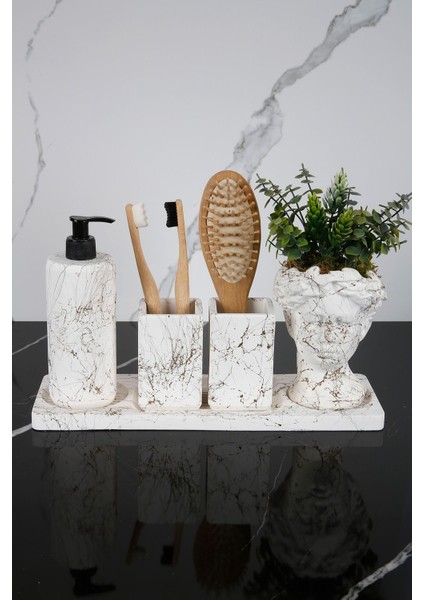 7 Parça Beton Banyo Seti, Çiçekli Saksı, Sabunluk, Diş Fırçalık, Tütsülük, Mumluk fiyatları