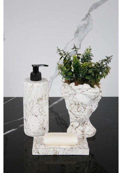 7 Parça Beton Banyo Seti, Çiçekli Saksı, Sabunluk, Diş Fırçalık, Tütsülük, Mumluk modelleri