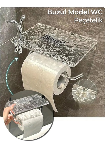 Kırık Cam Desenli Şeffaf Tuvalet Kağıtlığı, 17X10 Cm, Şık ve Dekoratif Tasarım