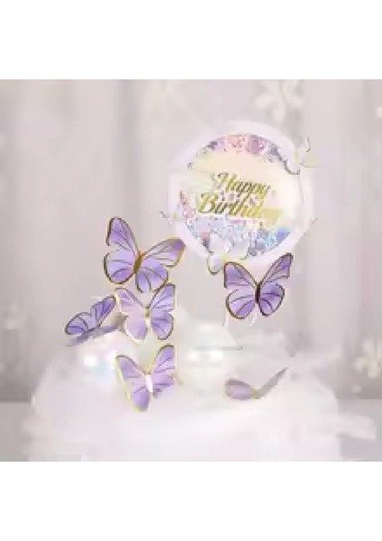 Mor Yuvarlak Kelebek Pasta Süsü, Dekorasyon Malzemeleri, Kutlama Teması