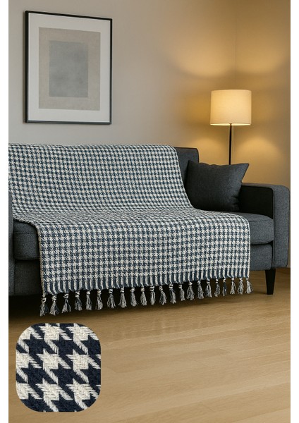Ilmeki %100 Geri Dönüştürülmüş Iplikten Üretilmiş 200X230 cm Kazayağı Desenli Indigo Pike / Koltuk ve Yatak Örtüsü fiyatları