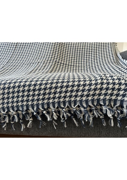 Ilmeki %100 Geri Dönüştürülmüş Iplikten Üretilmiş 200X230 cm Kazayağı Desenli Indigo Pike / Koltuk ve Yatak Örtüsü modelleri