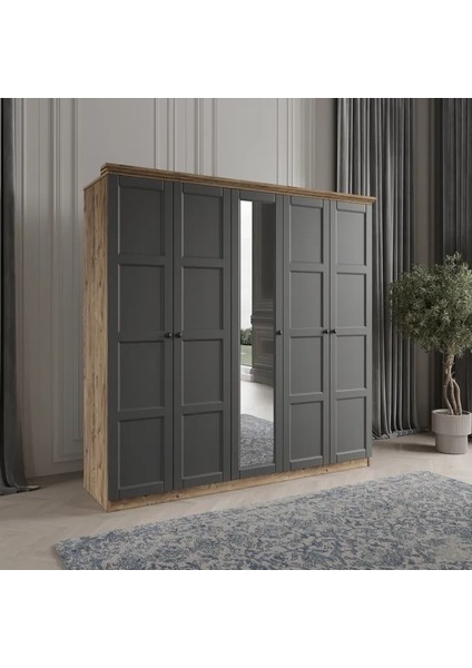 Toprak 5 Kapaklı Bazalı Gardırop Tamamı Mdf