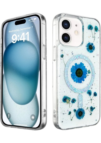 iPhone 12 Kılıf Daisy Simli Magsafe Kapak - Mavi - TOA5401-1482