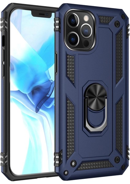 iPhone 12 Pro Max Kılıf Sofya Yüzüklü Silikon Kapak - Lacivert - TOA3496-8105