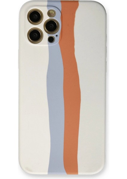 iPhone 12 Pro Max Kılıf Ebruli Lansman Silikon - Beyaz-Turuncu - TOA7395-4351