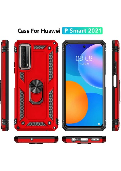Huawei P Smart 2021 Kılıf Sofya Yüzüklü Silikon Kapak - Kırmızı - TOA4389-7369 modelleri