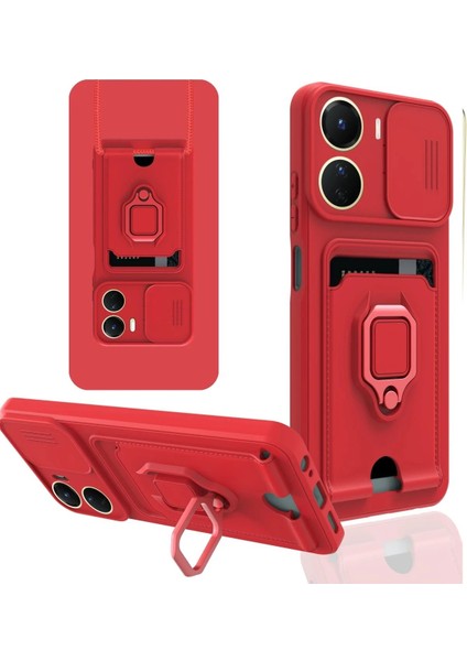 Vivo Y16 Kılıf Zuma Kartvizitli Yüzüklü Silikon - Kırmızı - TOA7148-9130