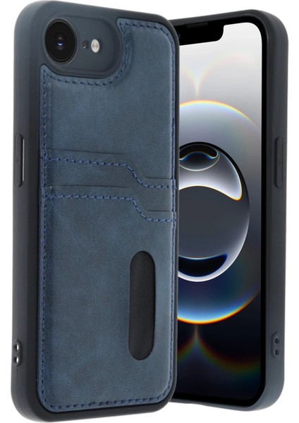 iPhone 16E Kılıf Sara Kartvizitli Deri Kılıf - Lacivert - TOA3119-5678