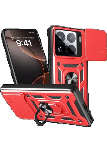 Xiaomi Mi 15 Pro Kılıf Pars Lens Yüzüklü Silikon - Kırmızı - TOA5997-5165