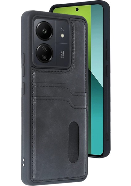 Xiaomi Redmi 13C Kılıf Sara Kartvizitli Deri Kılıf - Siyah - TOA3501-6991