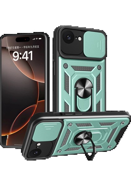 iPhone 16E Kılıf Pars Lens Yüzüklü Silikon - Yeşil - TOA8012-4123