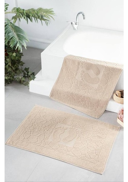 Taş Desenli 100% Pamuklu Ayak Havlusu Bej 50X90 cm