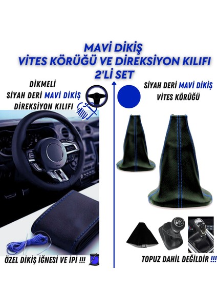Alfa Romeo 159 Uyumlu Dikişli Siyah Deri Oto Direksiyon Kılıfı ve Vites Körüğü 2'li Set