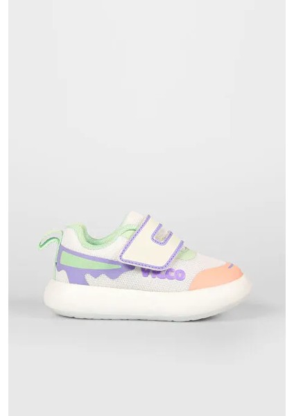 Melodic 346.P25Y.161-1104 Işıklı Phlon Hafif Taban Cırtlı Çocuk Spor Ayakkabı Beyaz Pudra