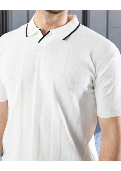 Erkek Polo Yaka Örgü Tişört | Dikey Desenli Kısa Kollu Yazlık Model fırsatları