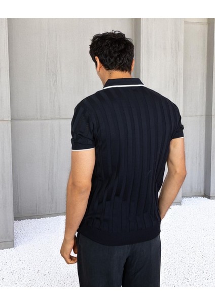 Erkek Polo Yaka Fermuarlı Örgü Tişört | Hava Alan Desenli Yazlık Model fırsatları