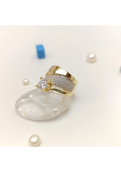 Bitişik Alyans Tek Taşlı Yüzük 14 Ayar Altın Hd Videolu