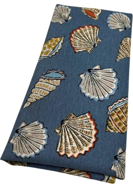 90X50 cm Duck Astarlık Kumaş Kot Mavi Deniz Kabuğu Desen