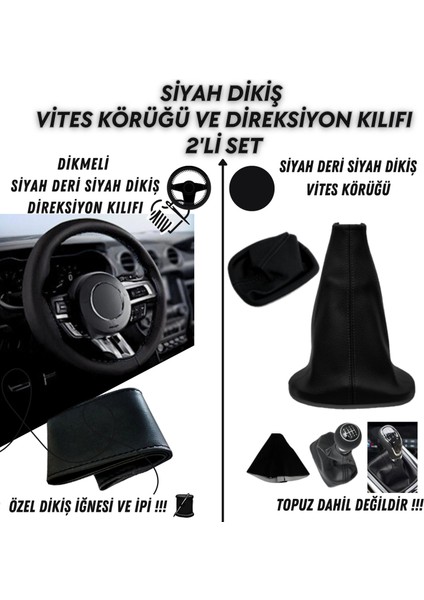 Fiat Talento Uyumlu Dikişli Siyah Deri Oto Direksiyon Kılıfı ve Vites Körüğü 2'li Set