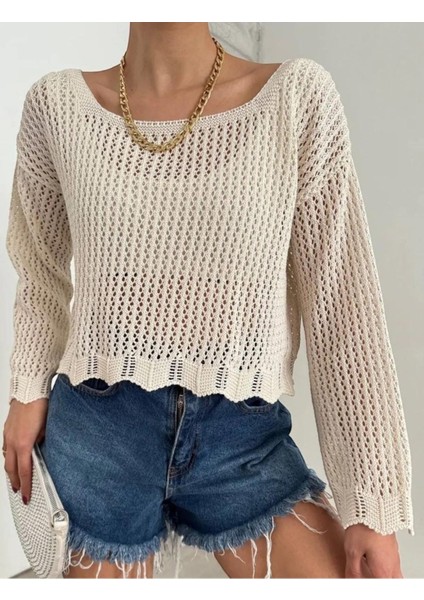 Ajurlu Kadın Bluz – Yazlık Triko Örgü Model – Standart Beden fırsatları