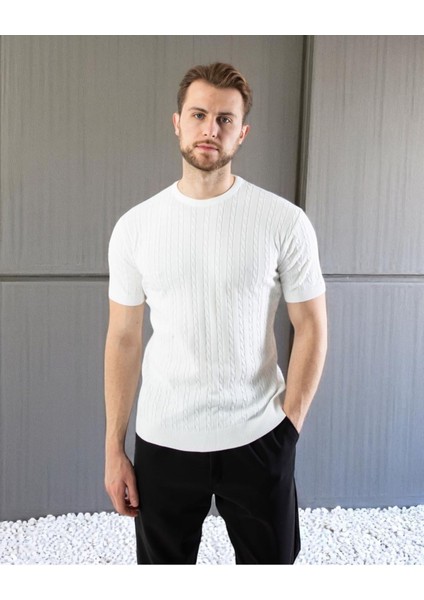 Erkek Bisiklet Yaka Örgü Tişört | Yazlık Kısa Kollu Slim Fit Kazayağı Dokulu fiyatları