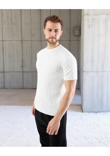 Erkek Bisiklet Yaka Örgü Tişört | Yazlık Kısa Kollu Slim Fit Kazayağı Dokulu modelleri