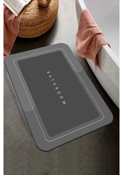 Antrasit Desenli Banyo Halısı 40X60CM, Duş Önü ve Klozet Paspası