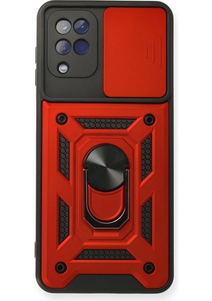 Samsung Galaxy A12 Kılıf Pars Lens Yüzüklü Silikon - Kırmızı - TOA8602-5448