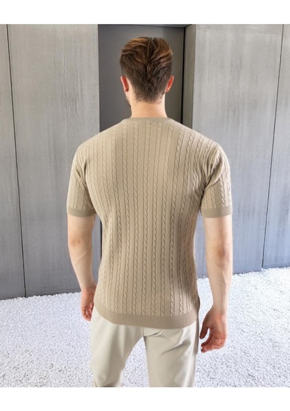 Erkek Bisiklet Yaka Örgü Tişört | Yazlık Kısa Kollu Slim Fit Kazayağı Dokulu fırsatları