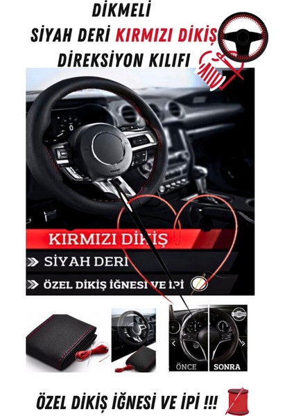 Renault 26 Uyumlu Dikişli Siyah Deri Oto Direksiyon Kılıfı ve Vites Körüğü 2'li Set fiyatları