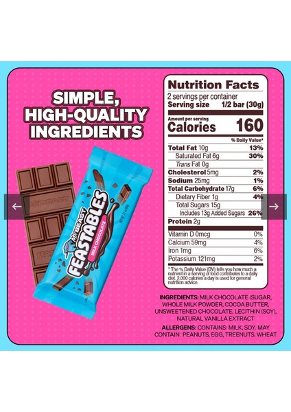 Feastables Milk Chocolate 60 G – Sütlü Çikolata Bar (Ithal) fırsatları