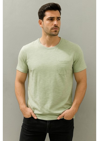 Erkek Basic Yuvarlak yaka Açık Soft Yeşil Tshirt