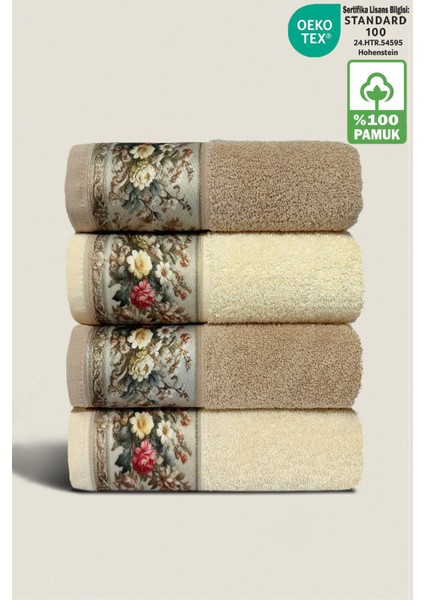 Çiçek Desenli %100 Pamuk Havlu Seti, 50X90CM, El/yüz/mutfak, 4'lü Kahverengi
