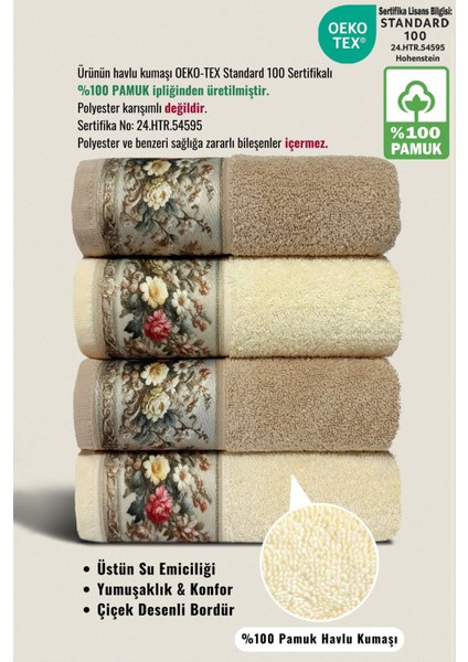 Çiçek Desenli %100 Pamuk Havlu Seti, 50X90CM, El/yüz/mutfak, 4'lü Kahverengi fiyatları