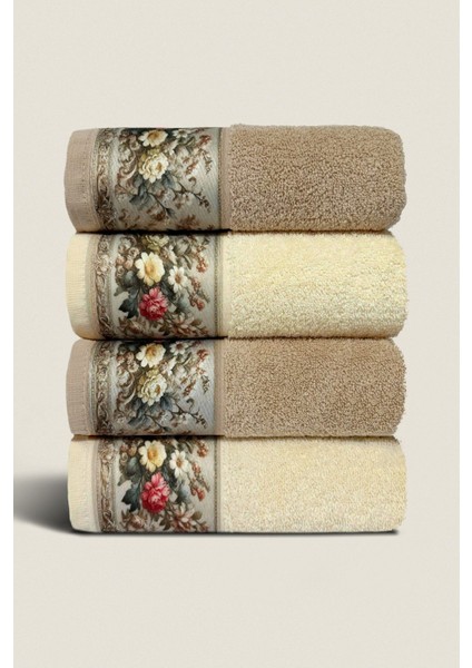 Çiçek Desenli %100 Pamuk Havlu Seti, 50X90CM, El/yüz/mutfak, 4'lü Kahverengi indirimleri