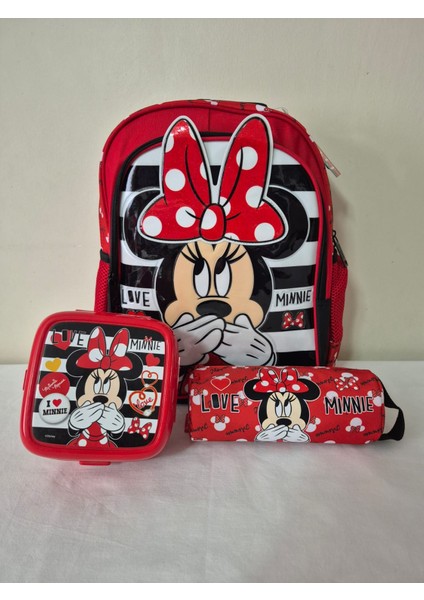 Lisanslı Mınnıe Mouse Ortopedik İlkokul Çantası ,beslenme Kabı ve Kalemlik Ilk Okul Seti